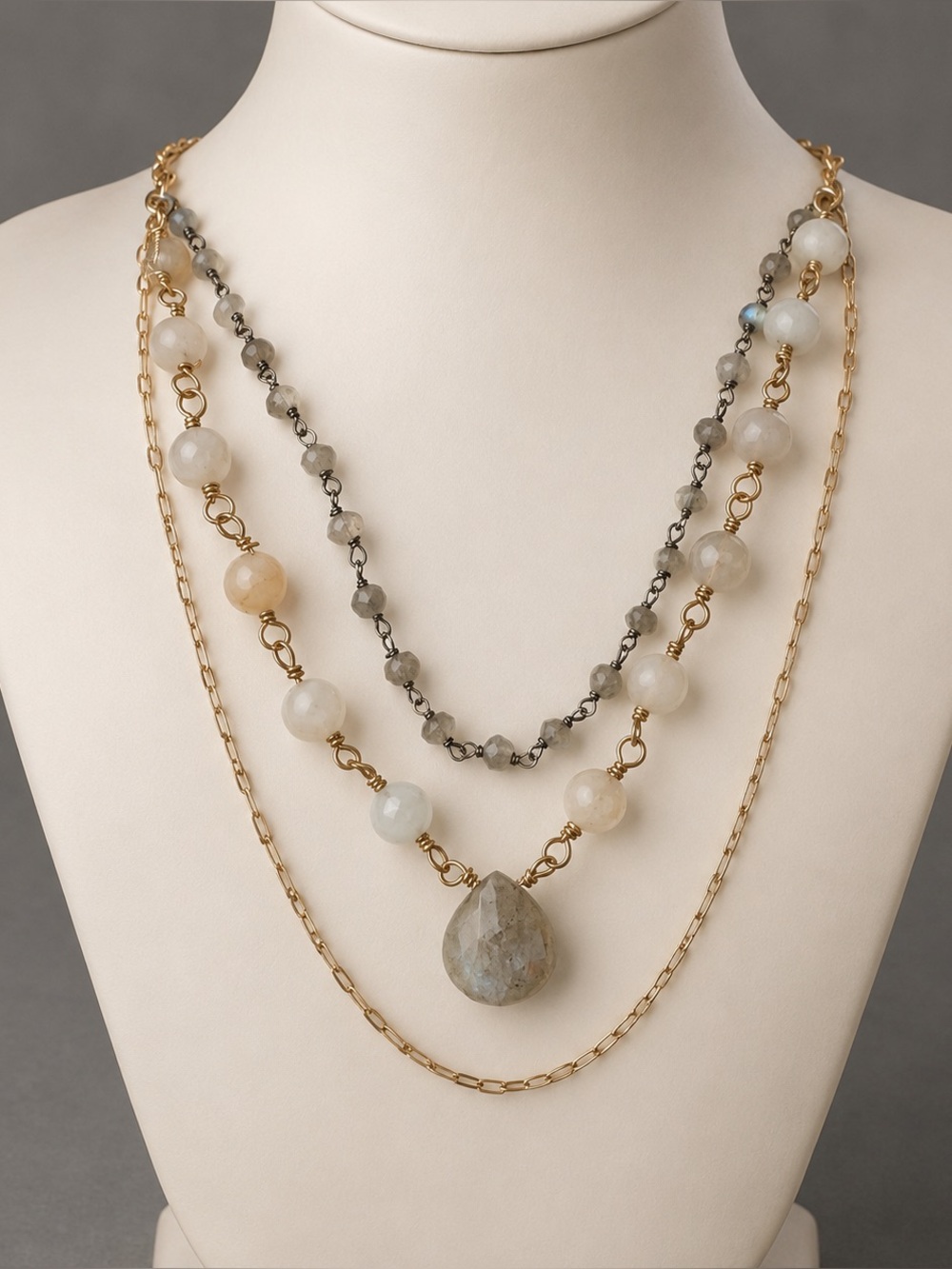 Vintage 1/20 14kt Yellow Gold Filled Retro Triple Strand Necklace Circa 1950’s